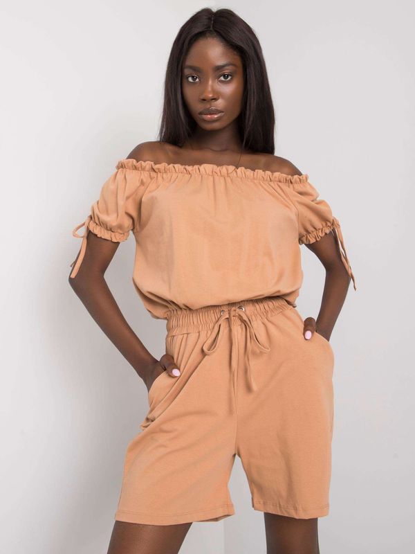 Fashionhunters OH BELLA Camel overall with Spanish neckline