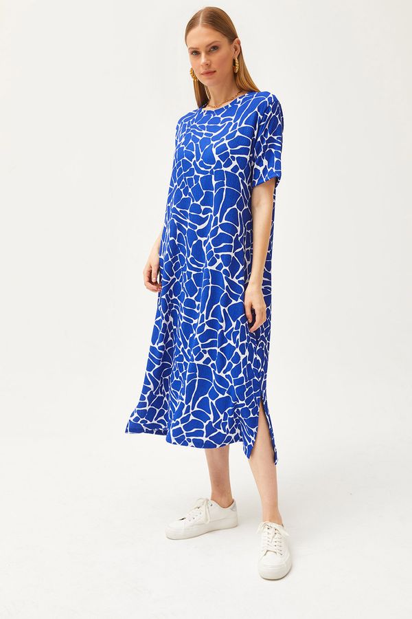 Olalook Olalook Bürümcük Stone Saks Blue Side Slit Oversize Dress