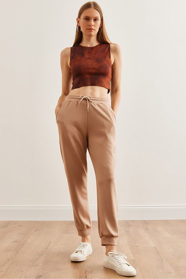 Olalook Olalook Women's Beige Elastic Waist Modal Touch Jogging Sweatpants ESF-00000072