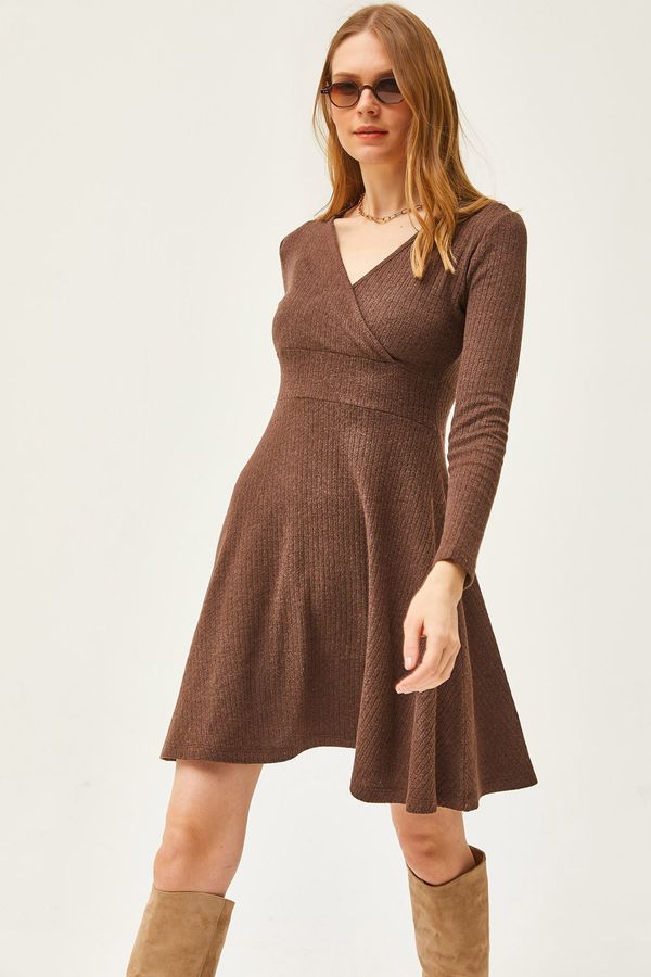 Olalook Olalook Women's Bitter Brown Double Breasted Collar Raised Mini Dress