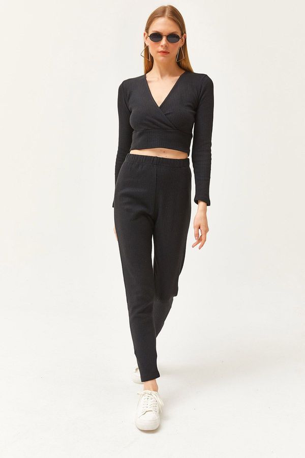 Olalook Olalook Women's Black Bottom Tights Top Double Breasted Blouse Hooded Suit