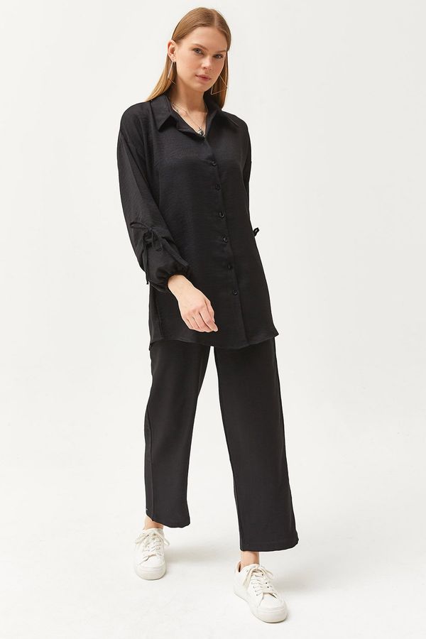 Olalook Olalook Women's Black Bottom Top Linen Suit