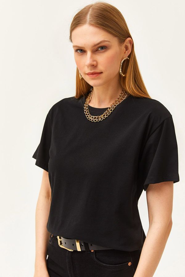 Olalook Olalook Women's Black Crew Neck Basic T-Shirt