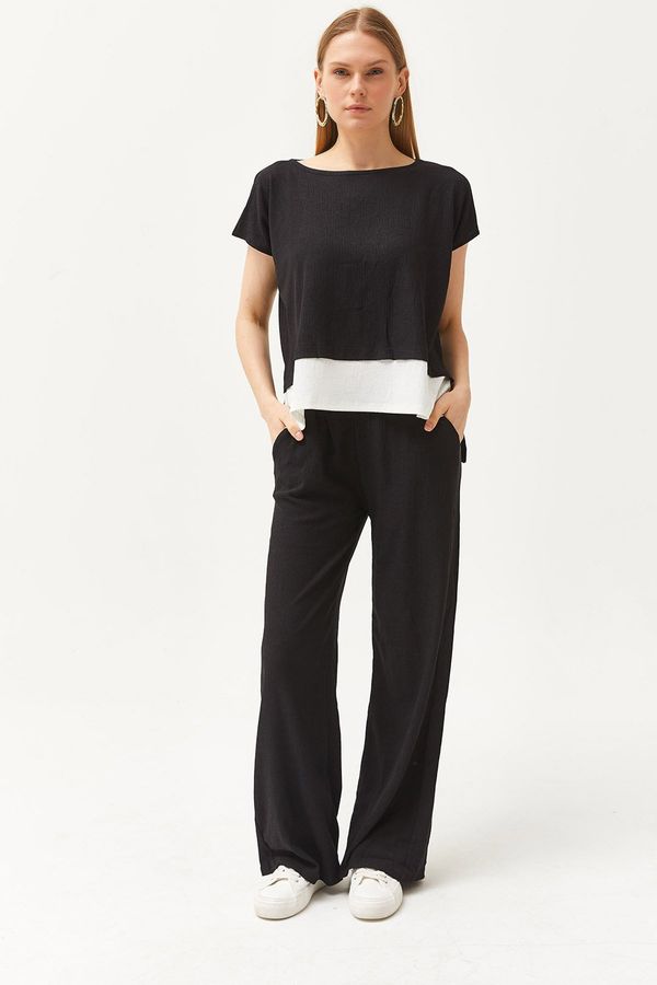 Olalook Olalook Women's Black Top Blouse Bottom Trousers Suit