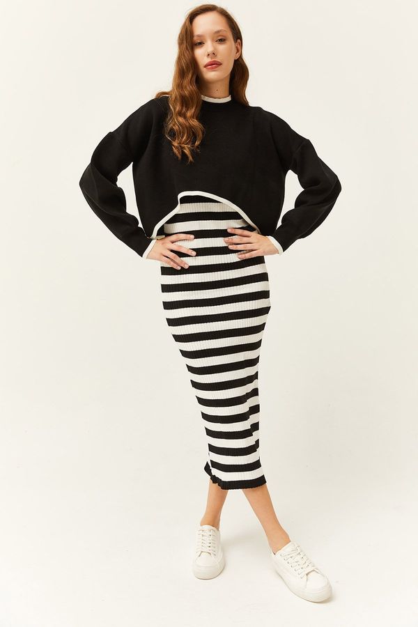 Olalook Olalook Women's Black Top Sweater Bottom Dress Knitwear Suit