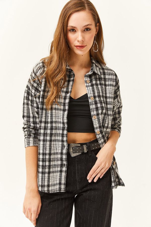 Olalook Olalook Women's Black White Plaid Lumberjack Shirt