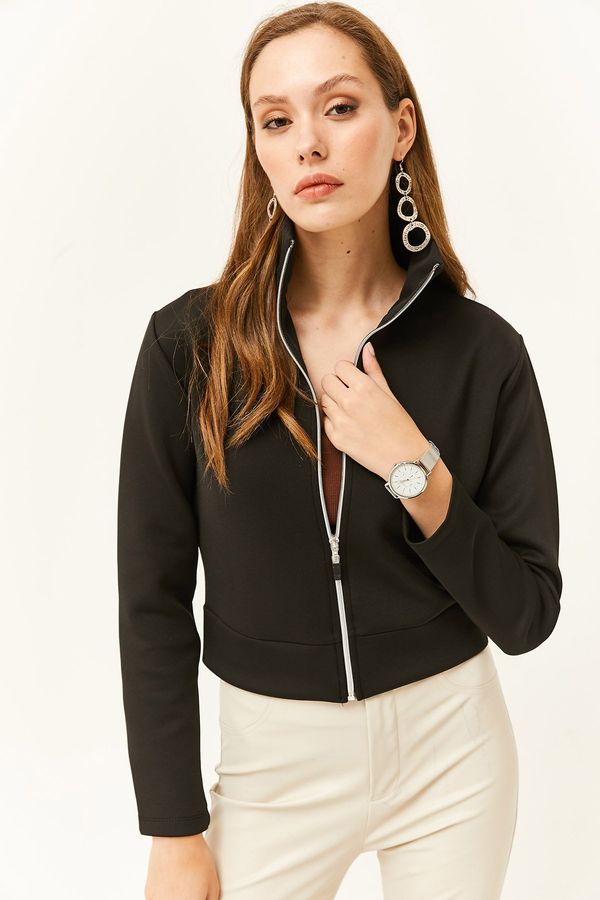 Olalook Olalook Women's Black Zippered Scuba Jacket