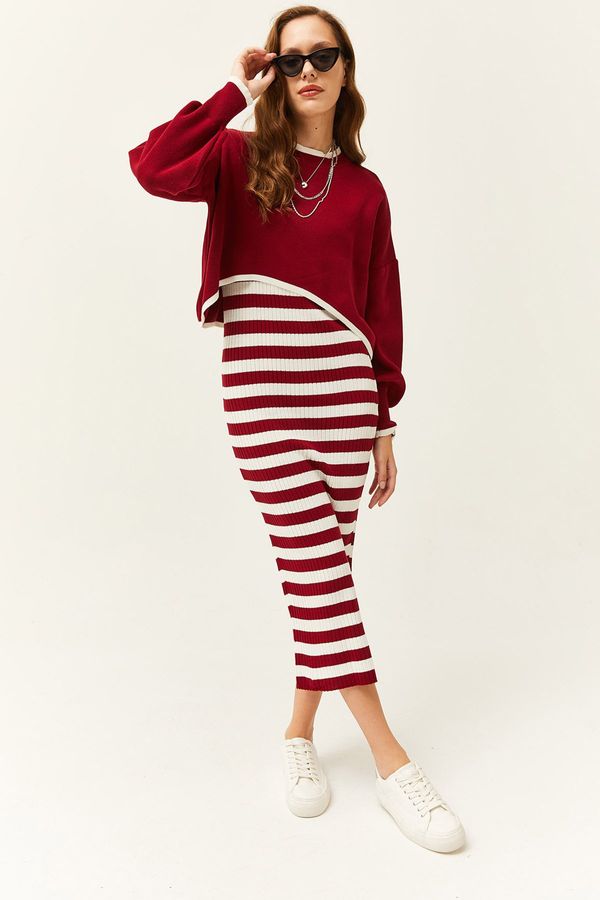 Olalook Olalook Women's Burgundy Top Sweater Bottom Dress Knitwear Suit