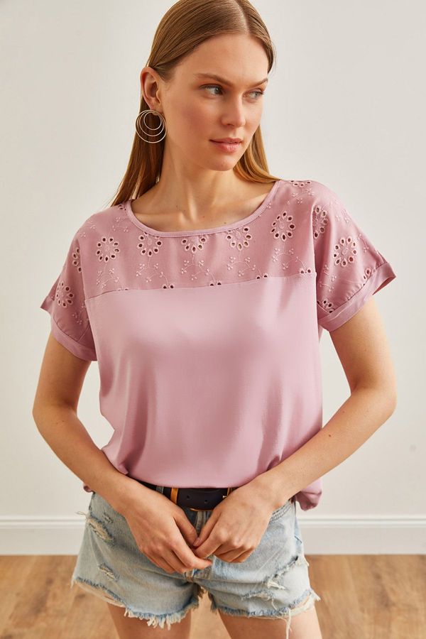 Olalook Olalook Women's Dried Rose Scallop Detailed Bat Blouse