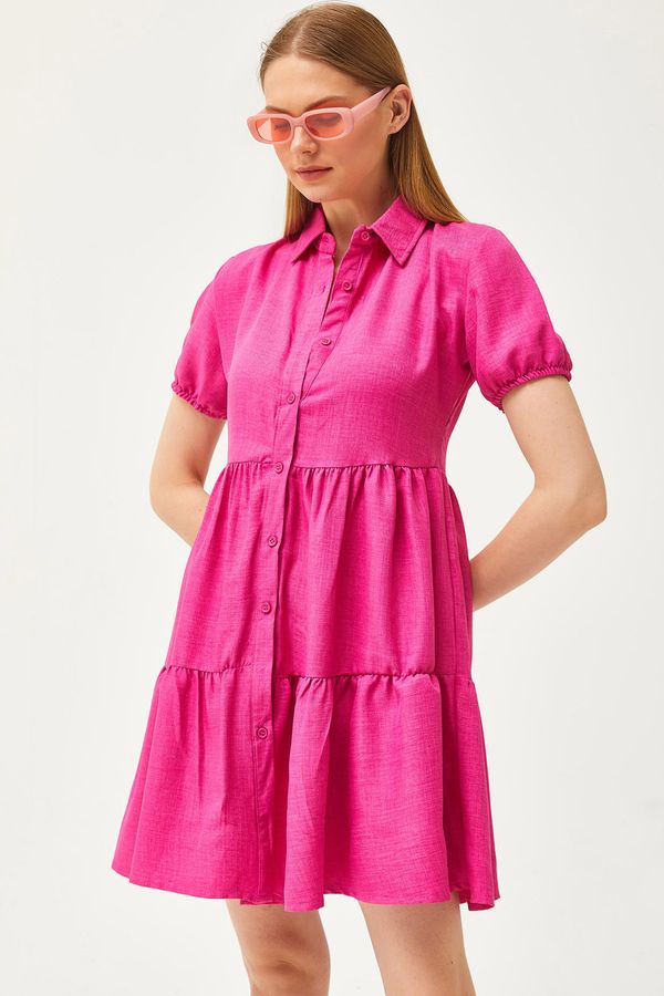 Olalook Olalook Women's Fuchsia Piece Linen Shirt Dress