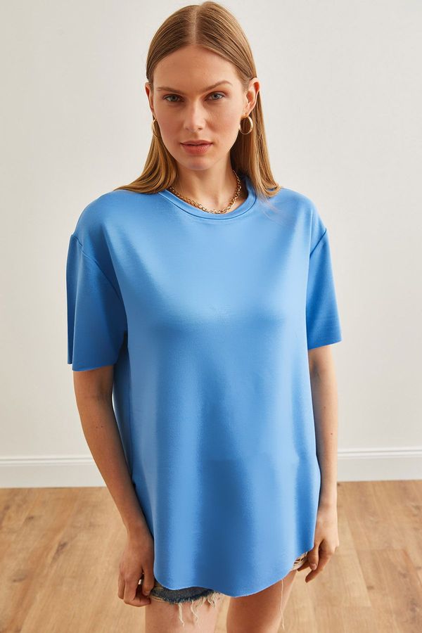 Olalook Olalook Women's Indigo Modal Buttoned Soft Texture Six Oval T-Shirt