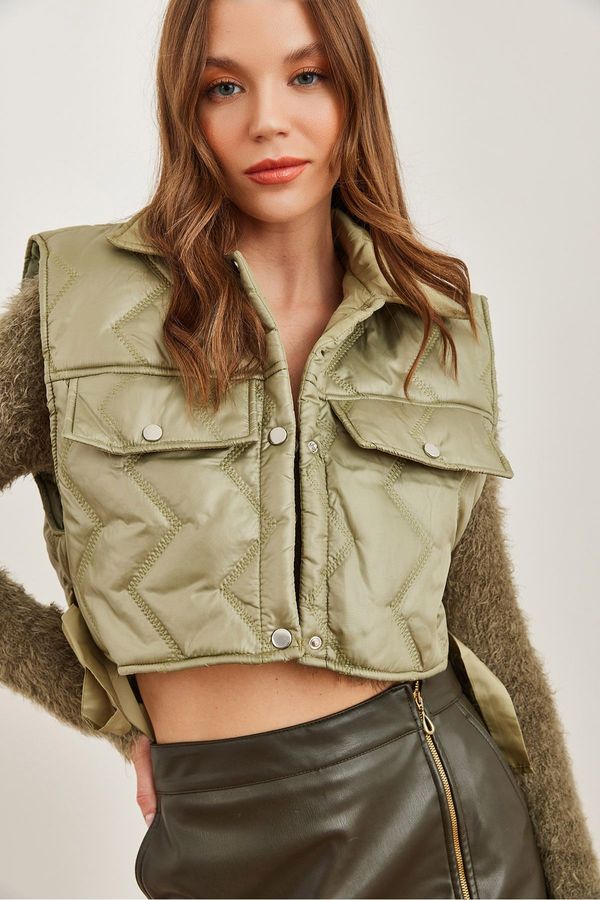 Olalook Olalook Women's Khaki Double Pocket Lined Quilted Puffer Vest