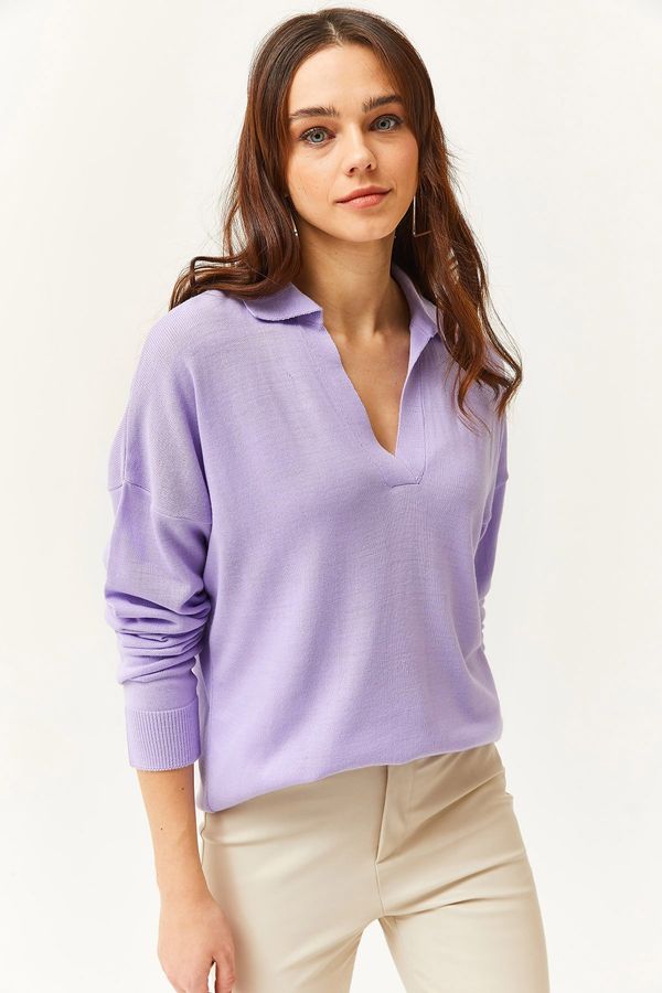 Olalook Olalook Women's Lilac Polo Neck Fine Knitwear Sweater