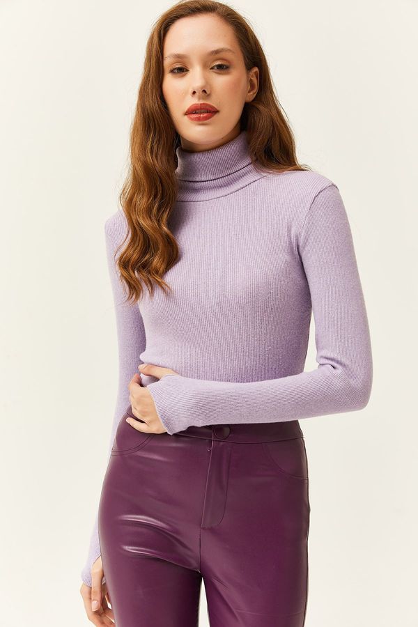 Olalook Olalook Women's Lilac Turtleneck Finger Detailed Lycra Blouse