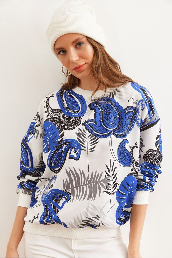 Olalook Olalook Women's Palm Tree Saks Blue Basic Soft Textured Casual Sweatshirt