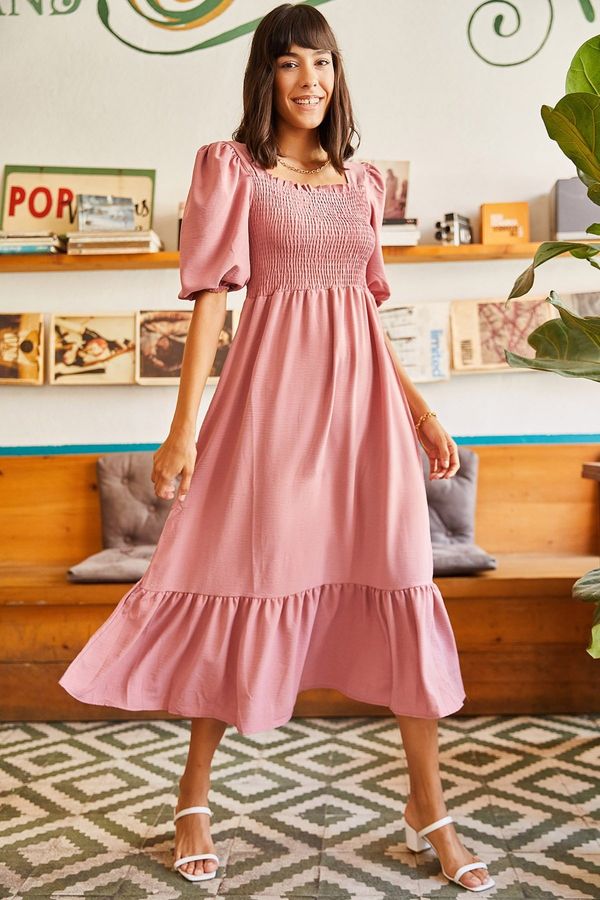 Olalook Olalook Women's Powder Top Gimped Square Neck Bodrum Dress