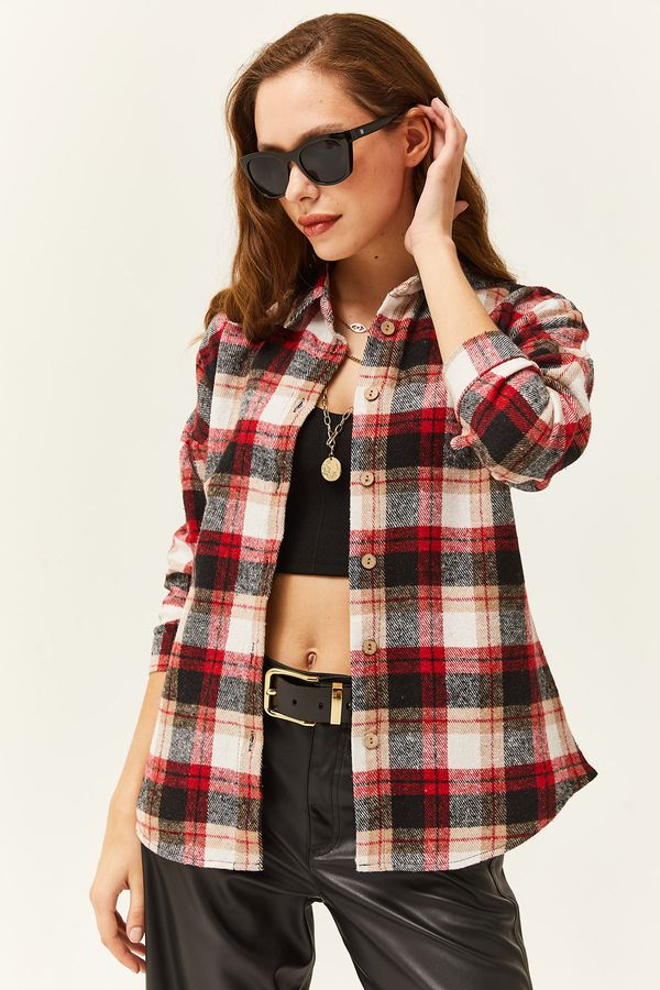 Olalook Olalook Women's Red Beige Plaid Lumberjack Shirt