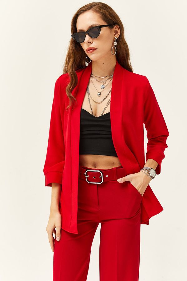 Olalook Olalook Women's Red Shawl Collar Atlas Jacket