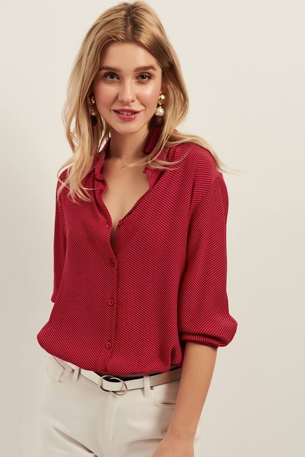 Olalook Olalook Women's Red Tiny Polka Dot Loose Viscose Shirt