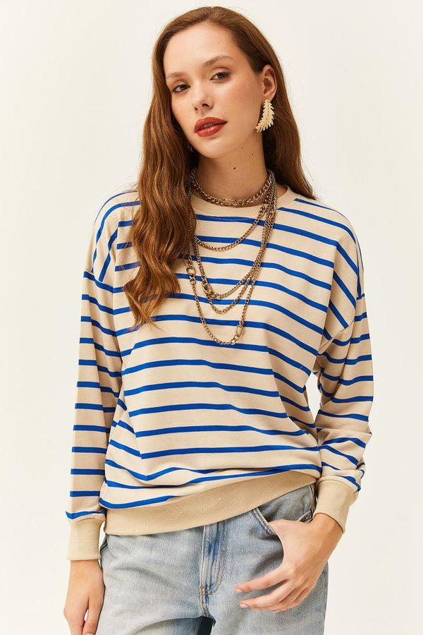 Olalook Olalook Women's Stone Blue Basic Soft Textured Loose Sweatshirt