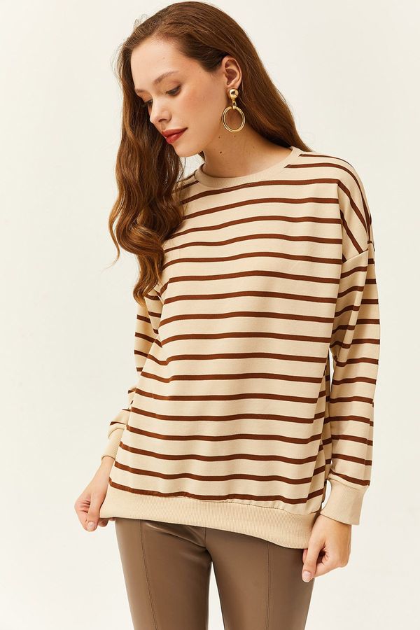 Olalook Olalook Women's Stone Brown Basic Soft Textured Loose Sweatshirt