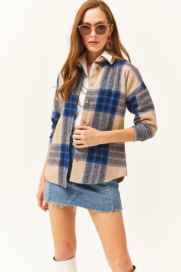Olalook Olalook Women's Stone Navy Blue Plaid Lumberjack Shirt