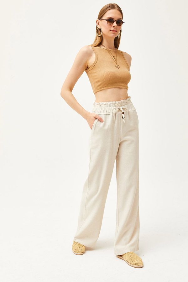 Olalook Olalook Women's Stone Pocket Elastic Waist High Waist Linen Trousers