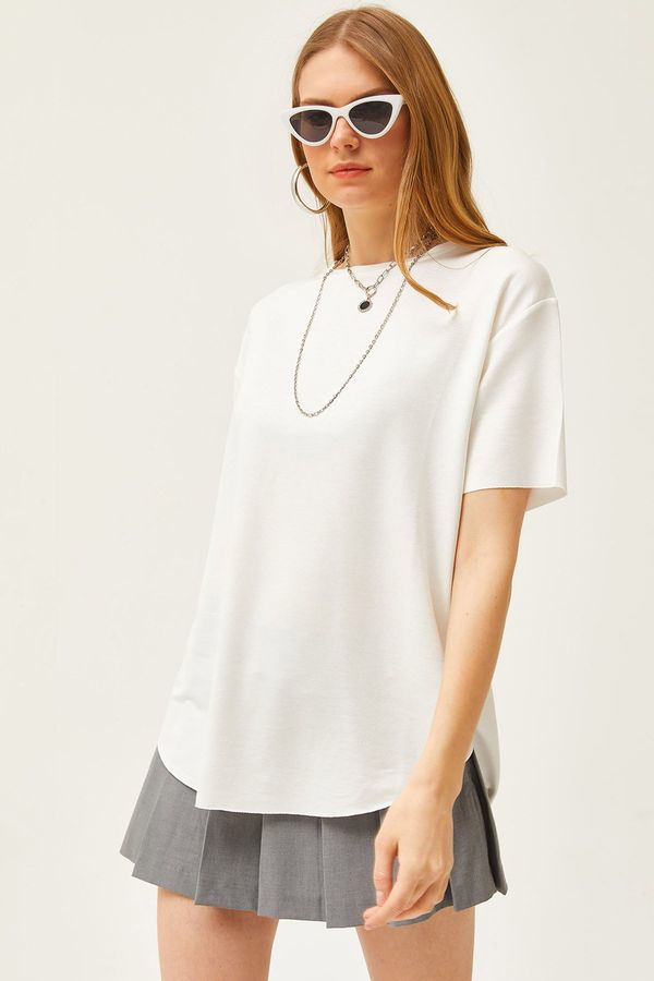 Olalook Olalook Women's White Modal Touch Soft Textured Six Oval T-Shirt