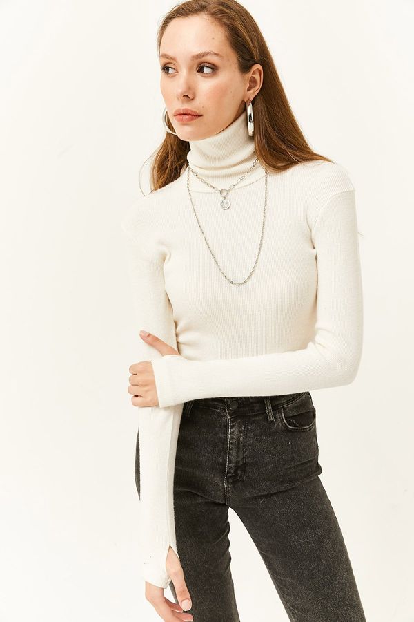 Olalook Olalook ženski prst Ecru Turtleneck Podrobno Lycra bluza