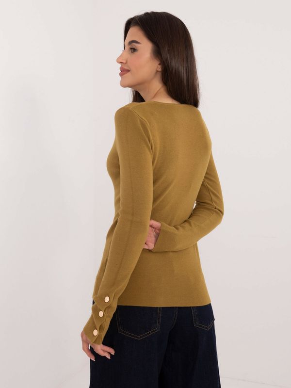 Fashionhunters Olive classic sweater with a fitted cut