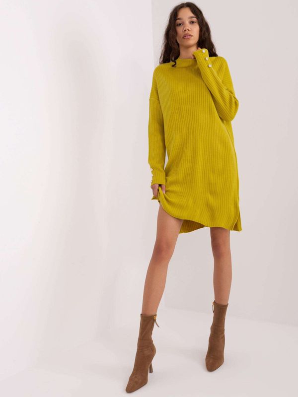 Fashionhunters Olive knitted dress with slits