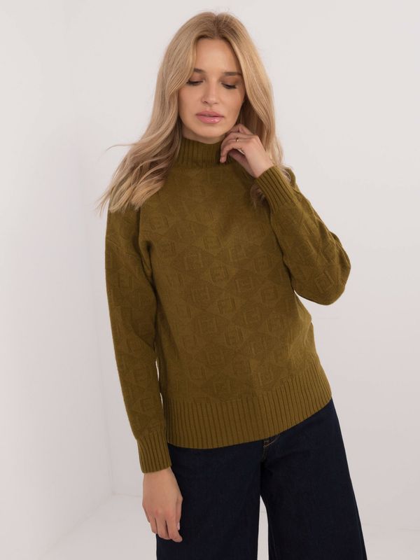 Fashionhunters Olive sweater with turtleneck and cuffs