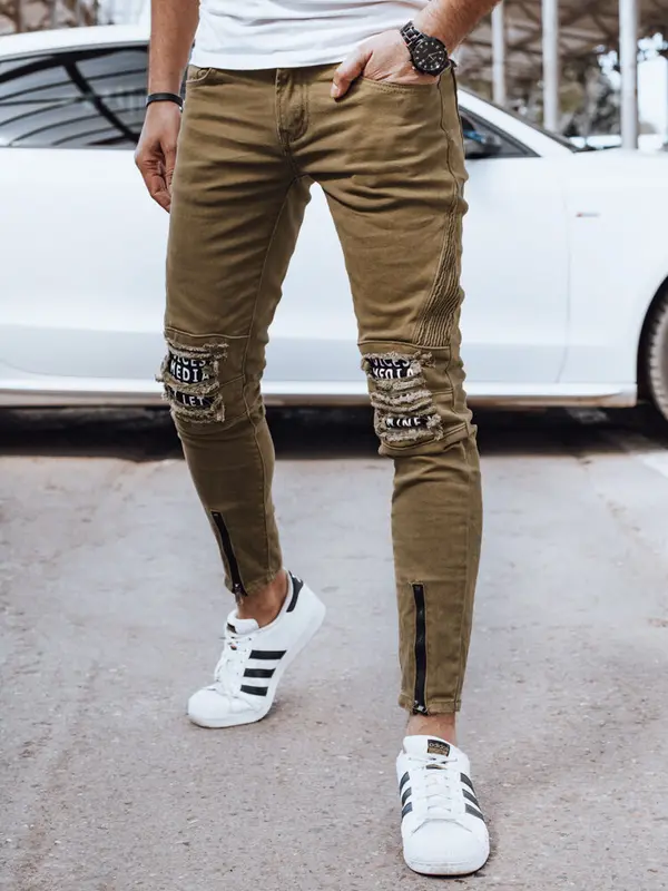 DStreet Olivno rjave moške slim fit kavbojke