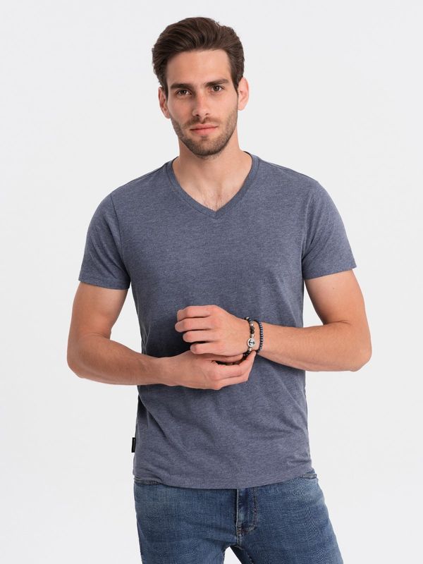 Ombre Ombre BASIC men's classic cotton T-shirt with a crew neckline - blue melange