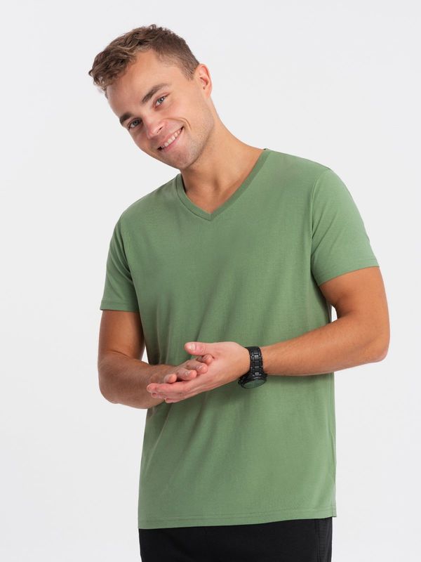 Ombre Ombre BASIC men's classic cotton T-shirt with a crew neckline - green