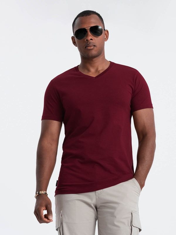 Ombre Ombre BASIC men's classic cotton T-shirt with a crew neckline - maroon