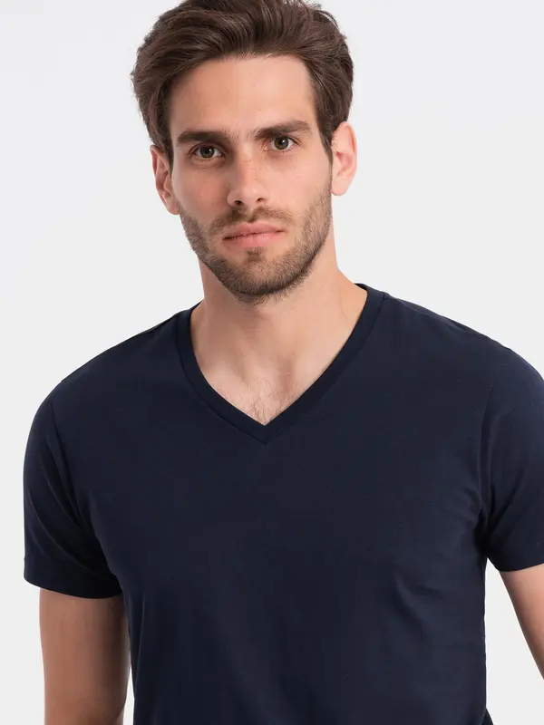 Ombre Ombre BASIC men's classic cotton T-shirt with a crew neckline - navy blue