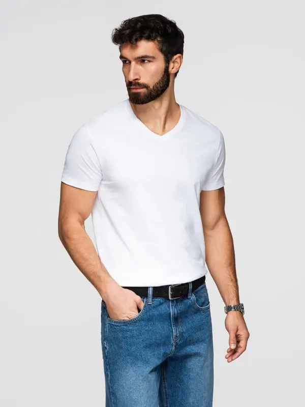 Ombre Ombre BASIC men's classic cotton T-shirt with a crew neckline - white