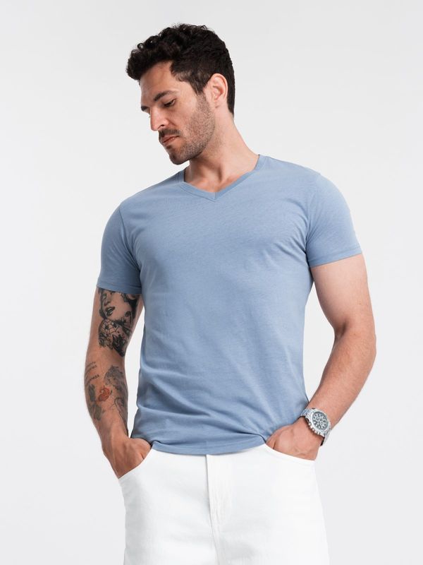 Ombre Ombre BASIC men's classic cotton T-shirt with a serape neckline - blue
