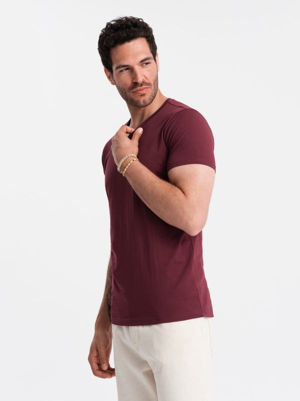 Ombre Ombre BASIC men's cotton classic tee shirt with a v-neck - maroon