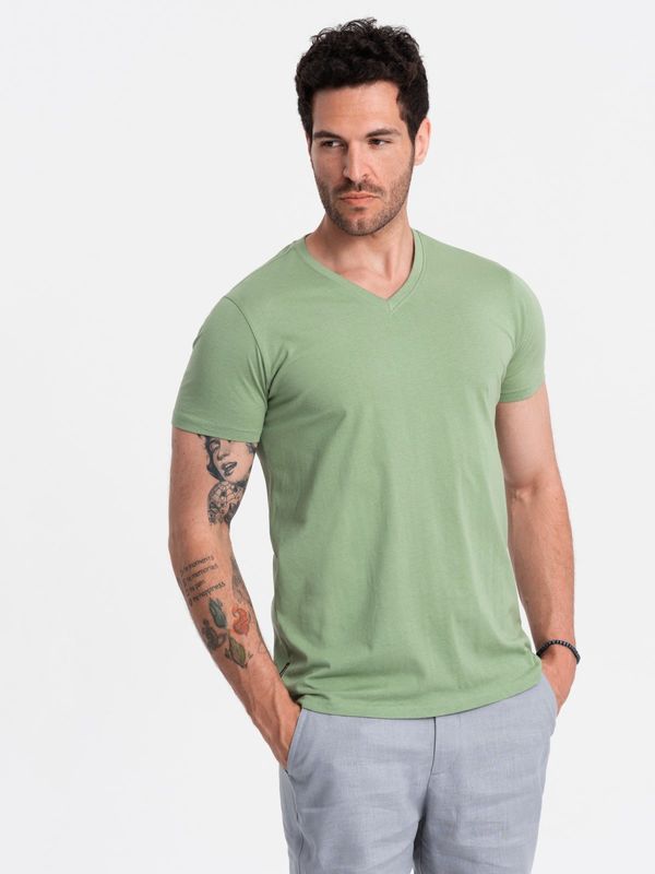 Ombre Ombre BASIC men's cotton classic tee with v-neck - green