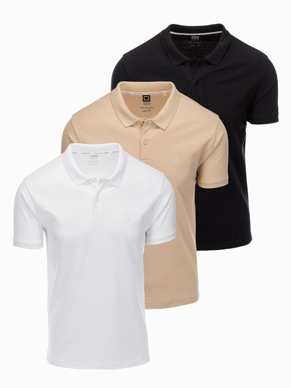 Ombre Ombre BASIC men's cotton polo t-shirt set - black/white/beige