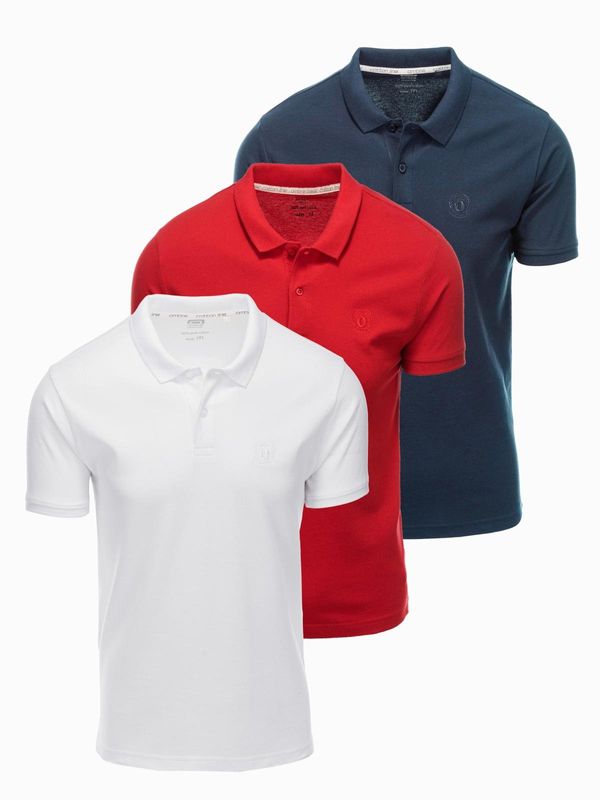 Ombre Ombre BASIC men's cotton polo t-shirt set - navy blue/white/red