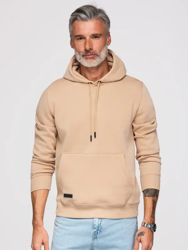 Ombre Ombre BASIC men's cotton sweatshirt kangaroo hoodie - beige
