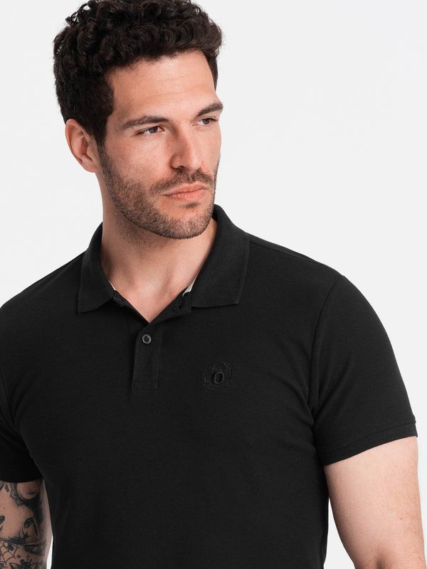 Ombre Ombre BASIC men's single color pique knit polo shirt - black