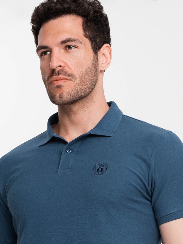 Ombre Ombre BASIC men's single color pique knit polo shirt - dark blue