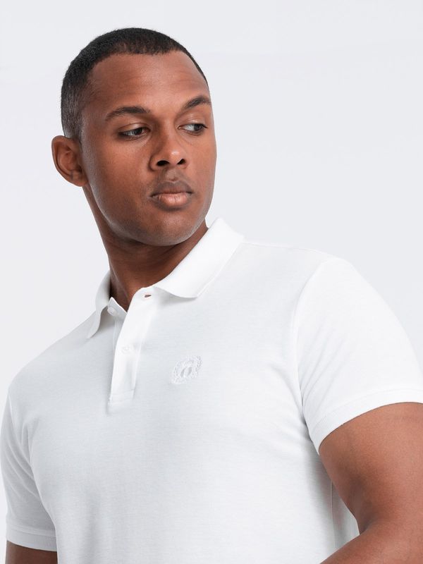 Ombre Ombre BASIC men's single color pique knit polo shirt - white