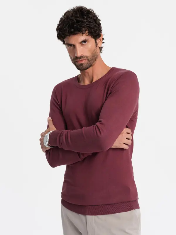 Ombre Ombre BASIC men's viscose classic sweater with round neckline - maroon