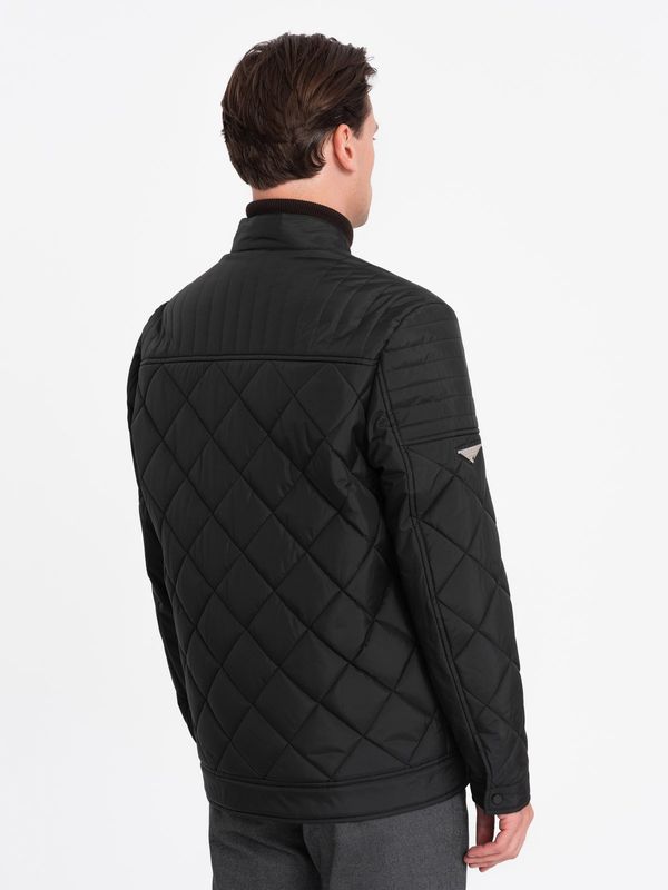 Ombre Ombre BIKER men's insulated jacket quilted in a diamond pattern - black