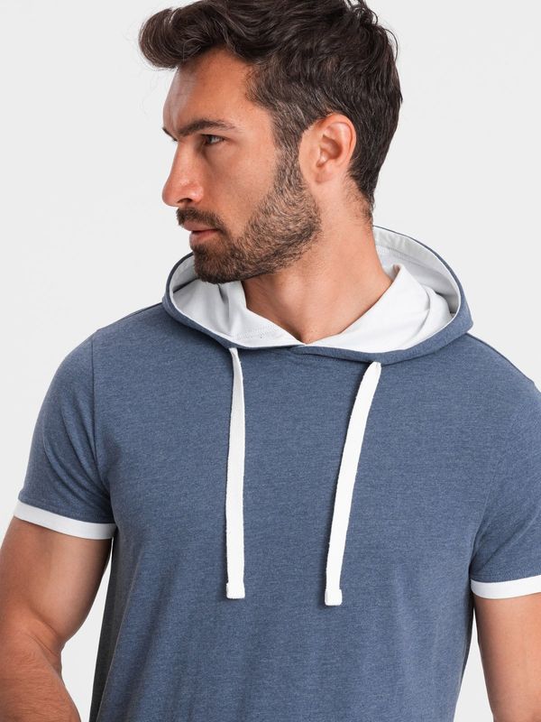 Ombre Ombre Casual men's cotton t-shirt with hood - dark blue melange